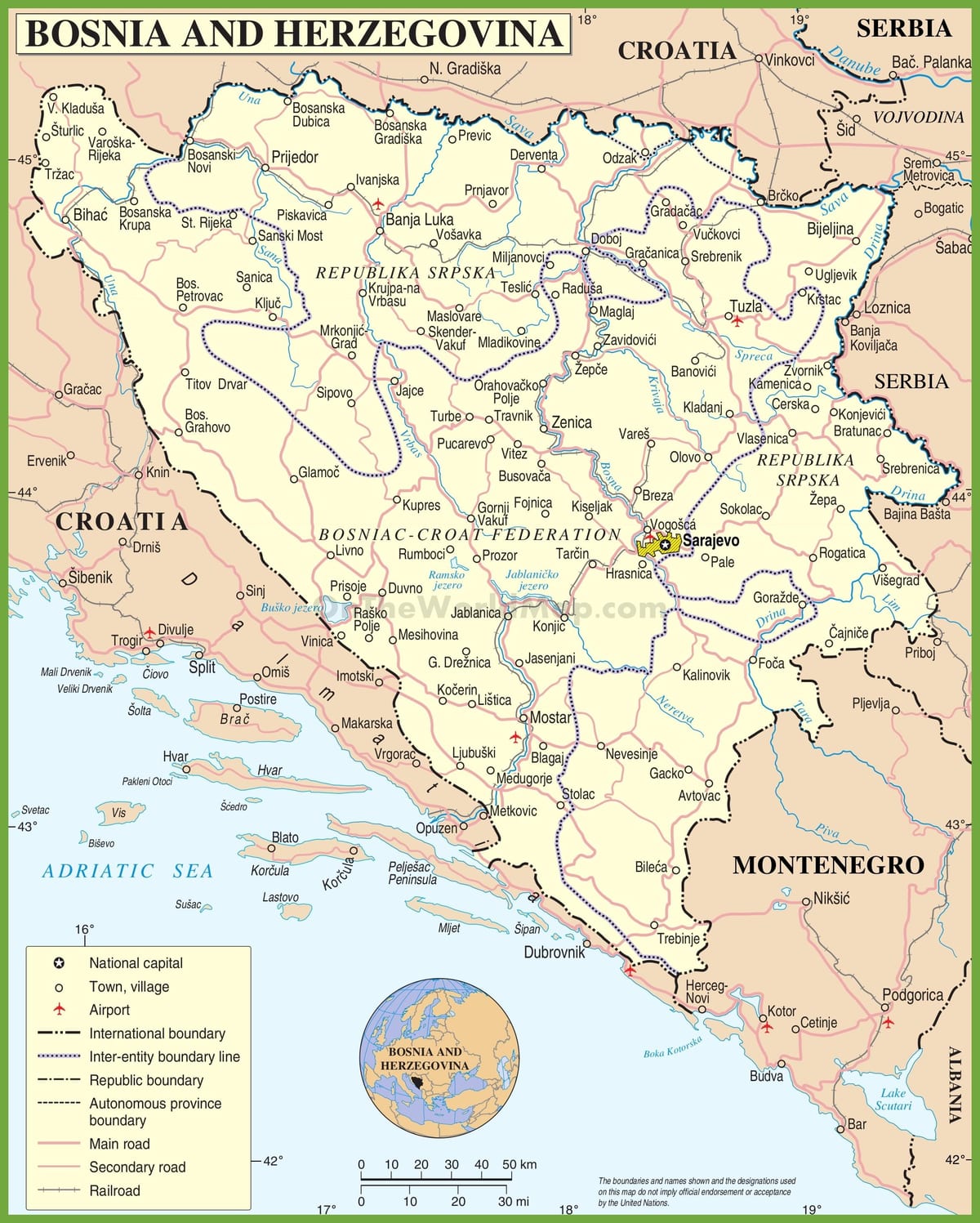 Kort over Bosnien vej