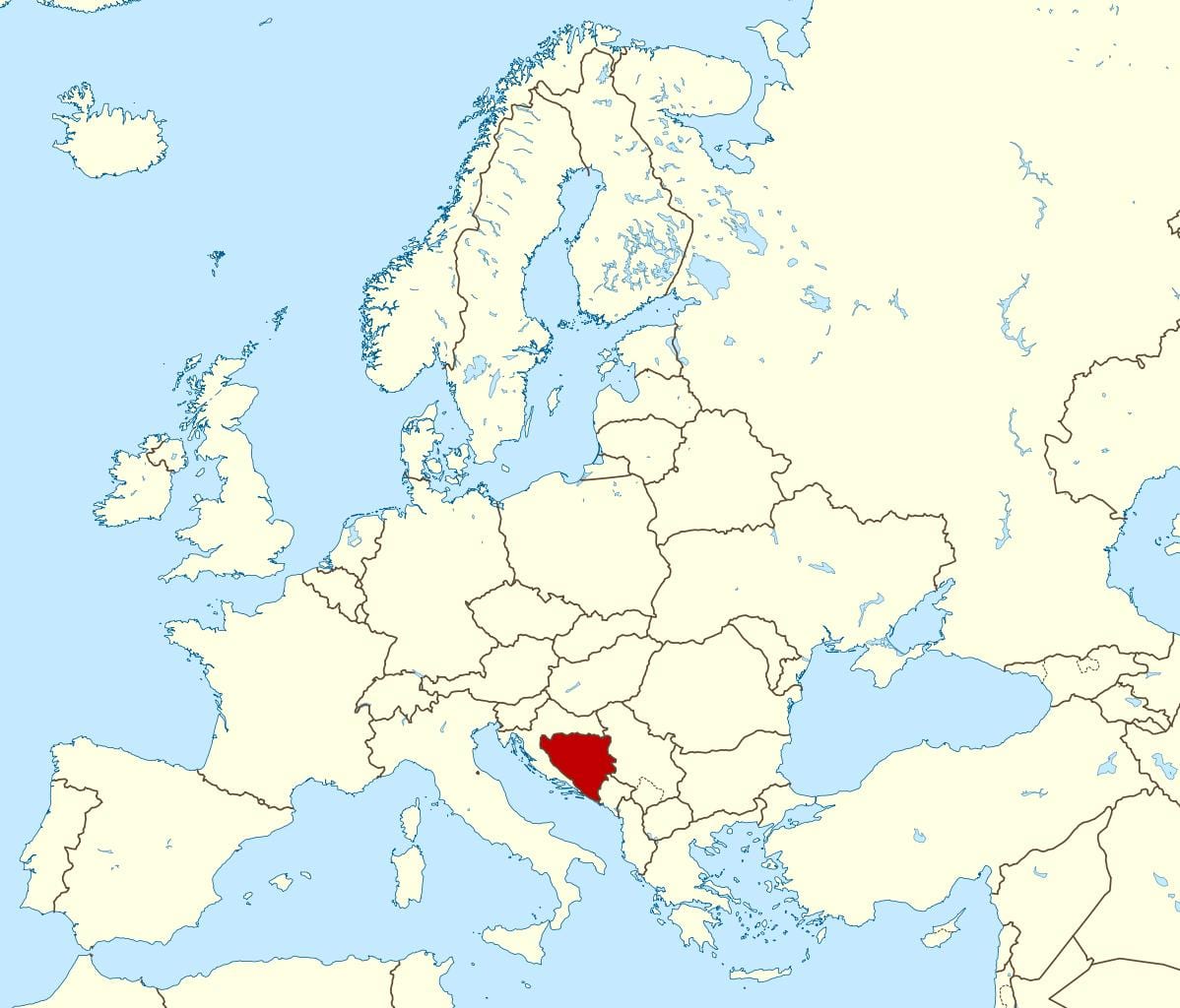 Kort over Bosnien placering på verden