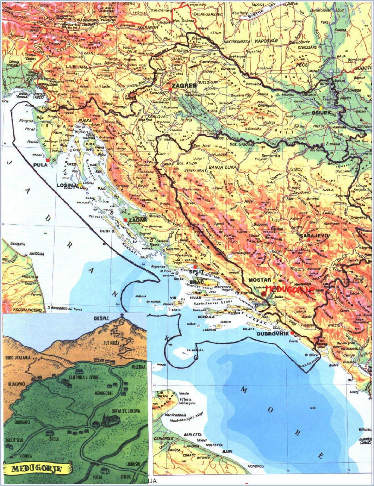 kort over medjugorje i Bosnien-Hercegovina