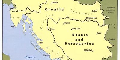 Kort over Bosnien-Hercegovina og de omkringliggende lande